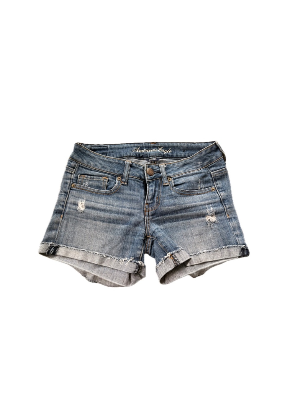 American Eagle Outfitters Light Blue Distressed Roll-Cuff Denim Shorts